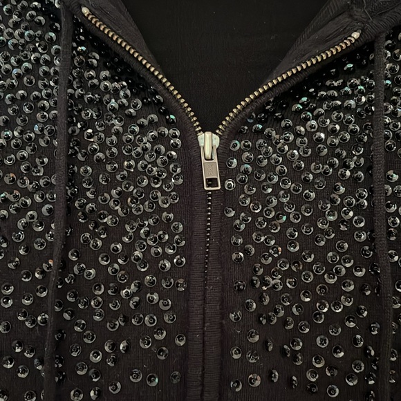 LaRok. All over sequined and beaded. Cashmere and silk hooded sweater. Small - Picture 2 of 5